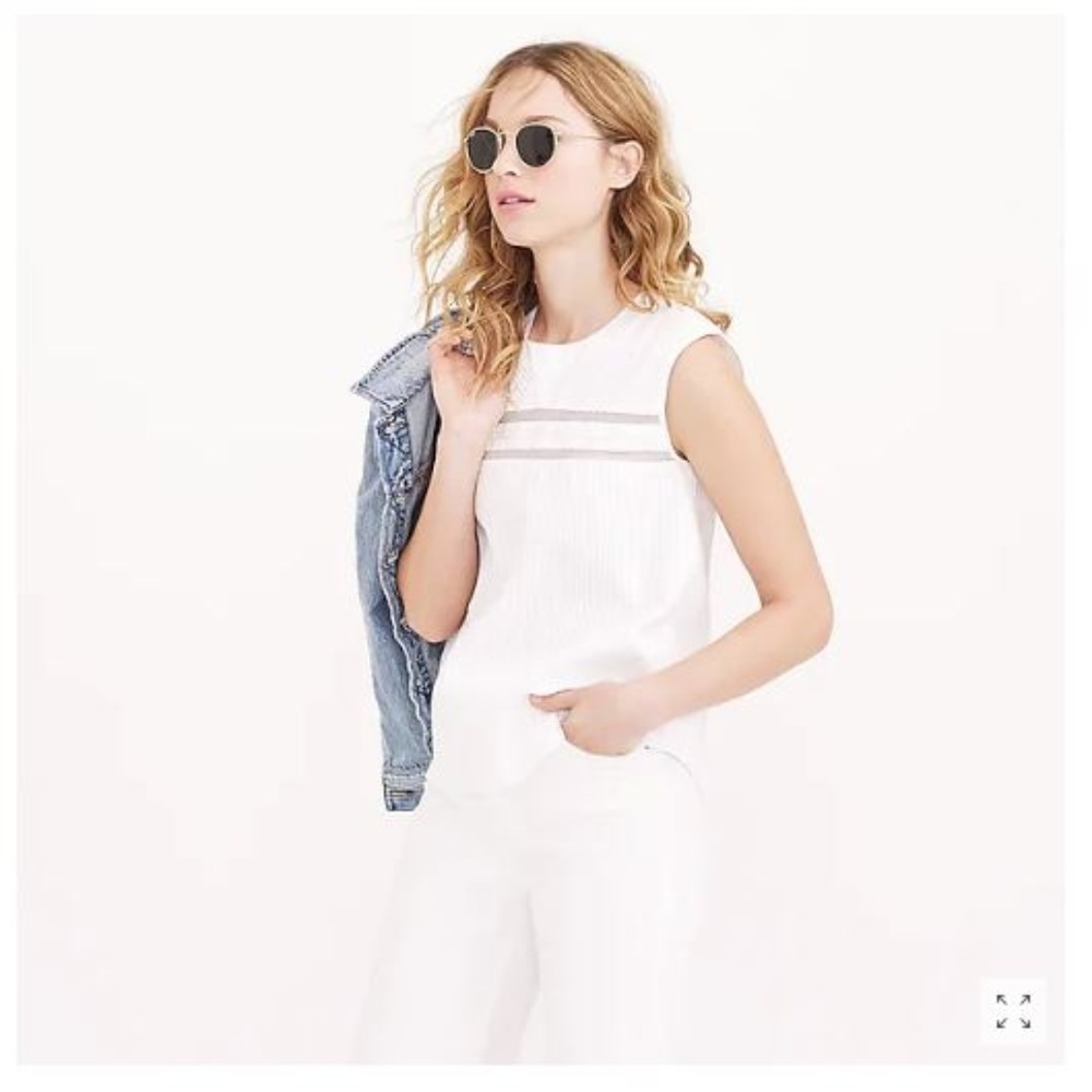 J.Crew Womens Pleated Cotton Sleeveless Top Sz 10 White Blouse Cotton Back Zip